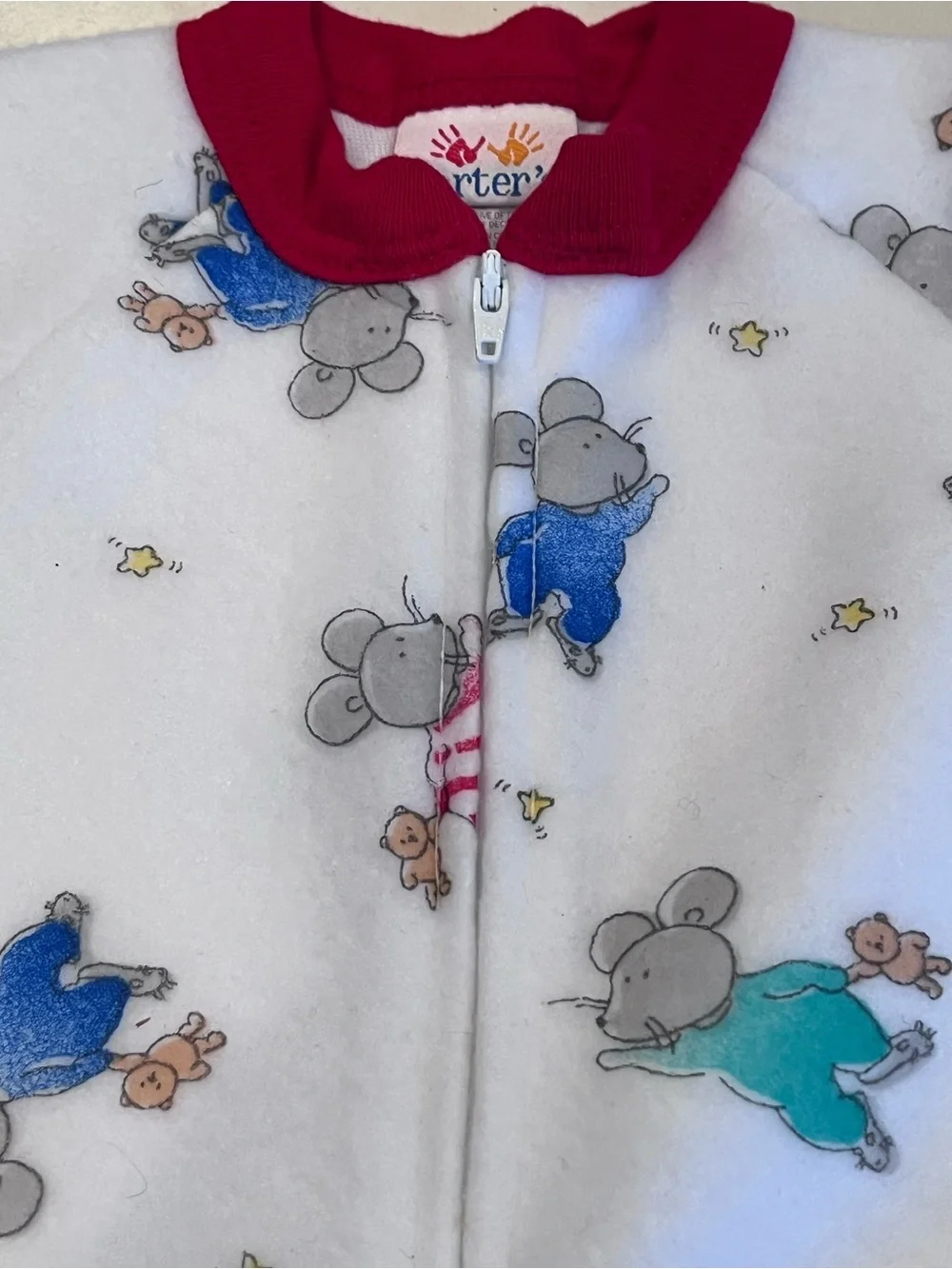 NWT VTG Carter’s Fuzzy Fleece Sleepwear 1 Piece Mouse Print Pajamas 18M